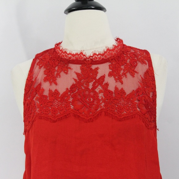 Free People Lace Tank Top Open Back Shirt Red - Picture 4 of 8